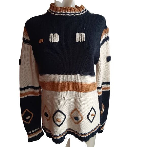 Vintage Women's Large 1970's Geometric Patterned Long Sleeve Knit Sweater - Picture 1 of 11